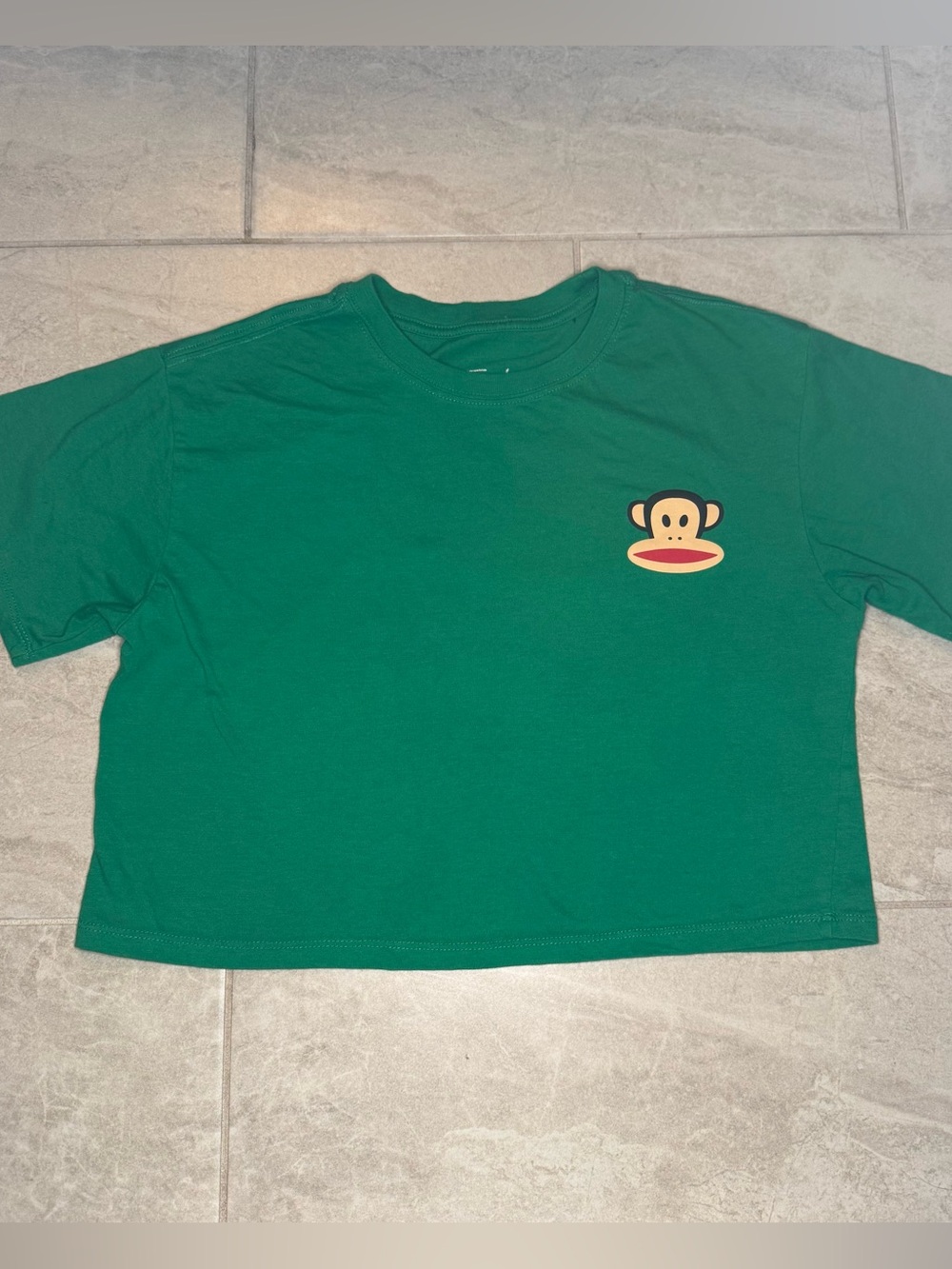 Paul Frank Green Crop Tee with Iconic Monkey Patch